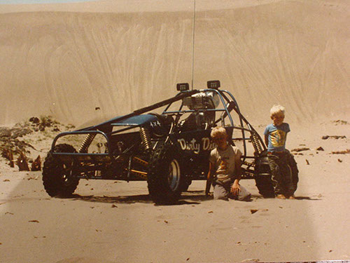Jensen kids with a dune buggy